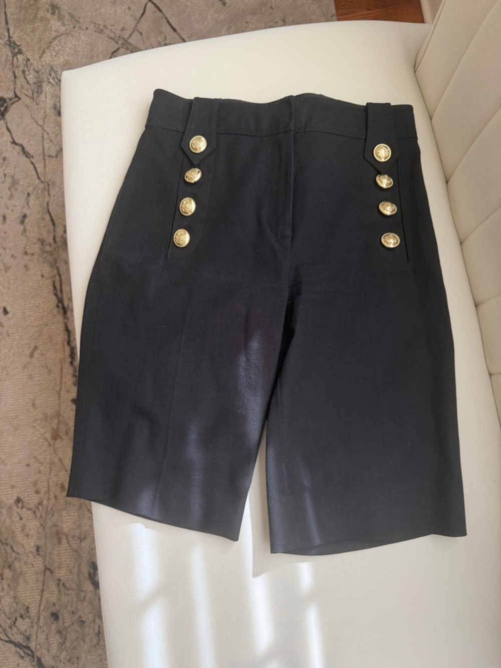 Derek Lam Black High-Waist Bermuda Shorts with Gold Buttons